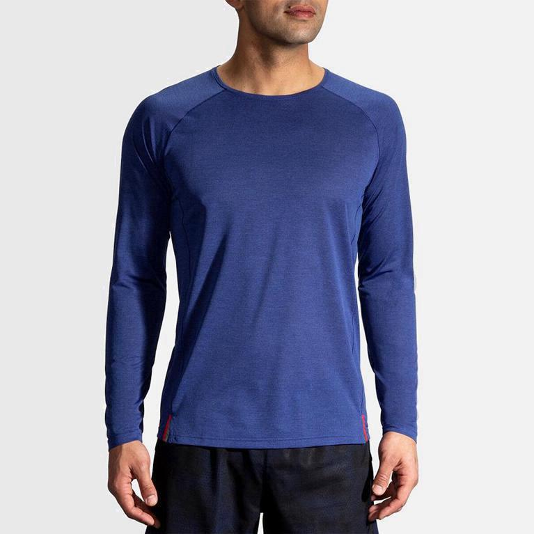 Brooks Ghost NZ - Men's Long Sleeve Running Shirt - Blue (82653-GXJI)